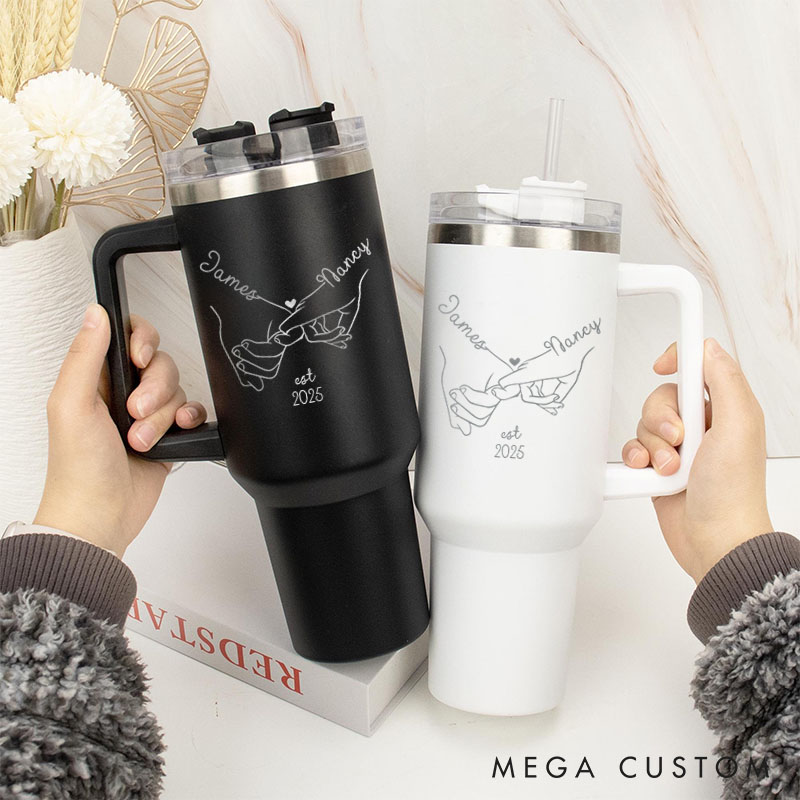Personalized Mr. and Mrs. 40oz Anniversary Tumbler Couple Travel Mug Anniversary Gift Tumbler with Handle and Straw for Husband and Wife