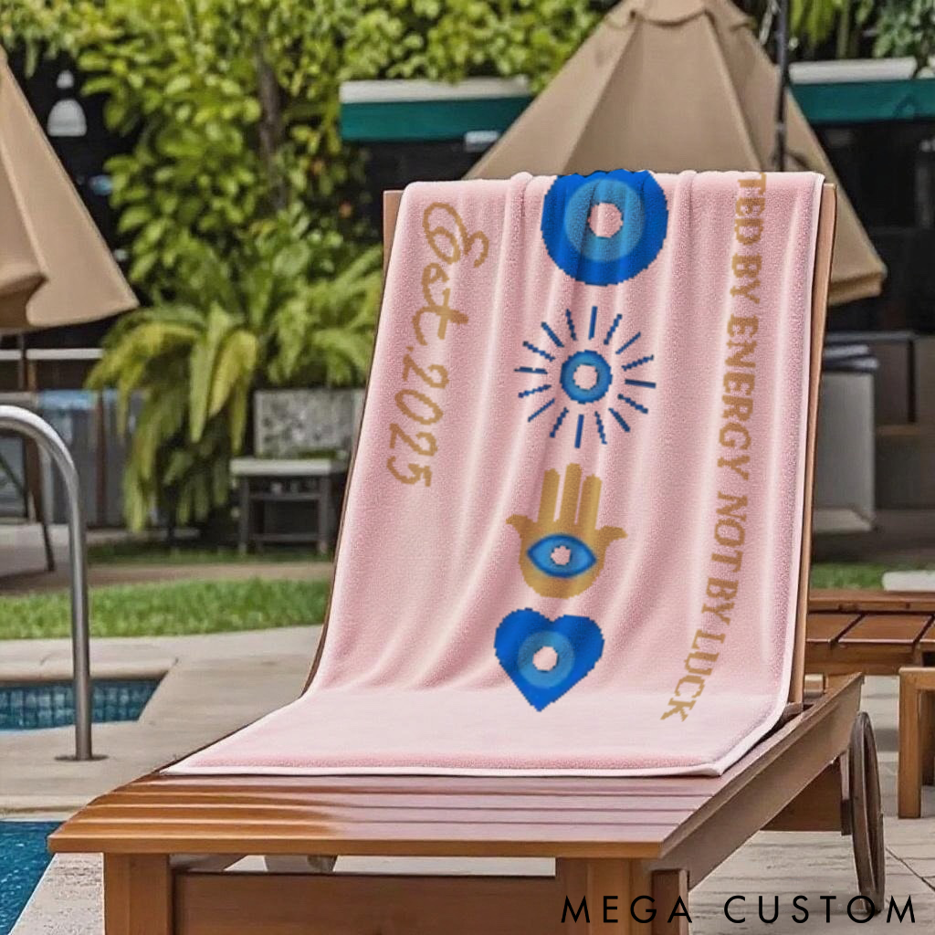 Personalized Evil Eye Beach Towel with Energy Symbol Design Perfect Gift for Yoga Lover, Travel and Outdoor Adventures