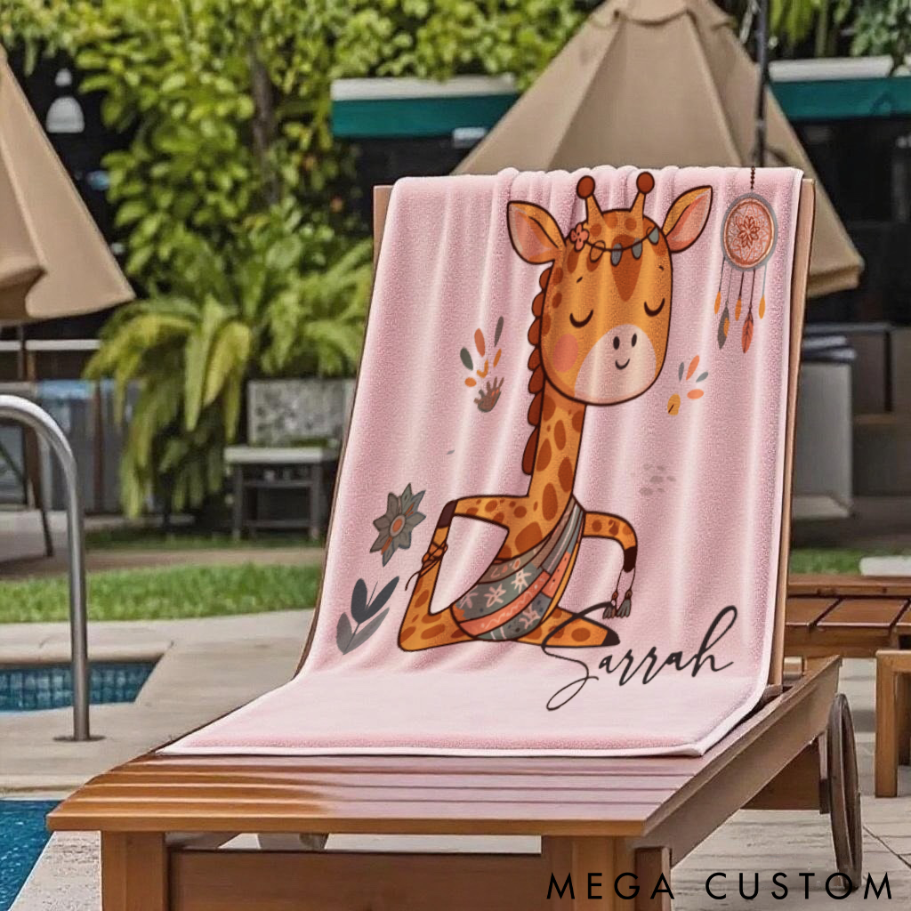 Personalized Giraffe Yoga Superpower Towel with Adorable Yoga Pose Design Perfect Gift for Yoga Lover and Pet Lover