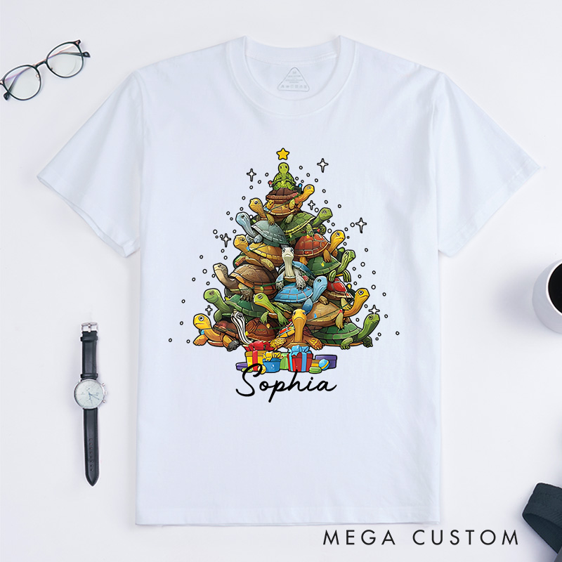 Personalized Stack of Puppies Forming a Christmas Tree Christmas T-Shirt