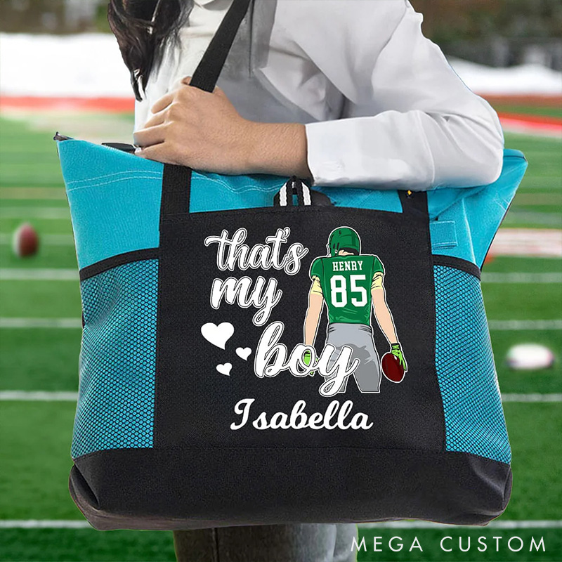 Personalized American Football Mom Tote Bag with Custom Name and Number, Show Your Pride Everywhere You Go