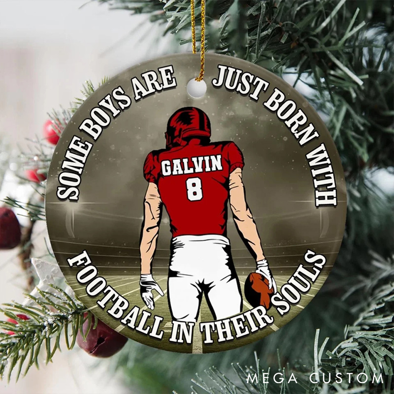 Personalized American Football Jersey and Helmet Design Acrylic Ornament with Custom Player Name and Number for “Some Boys Are Just Born With Football In Their Souls”