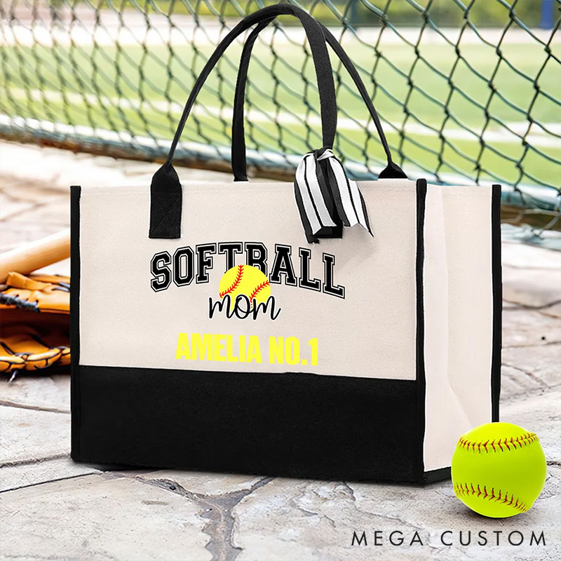 Personalized Baskteball Mom Sports Canvas Tote Bag with Custom Name, Carry Your Pride in Style