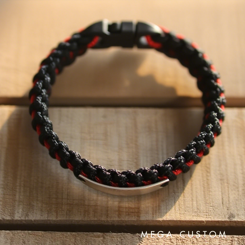 Personalized Thin Red Line Paracord Bracelet Gift for Firefighters