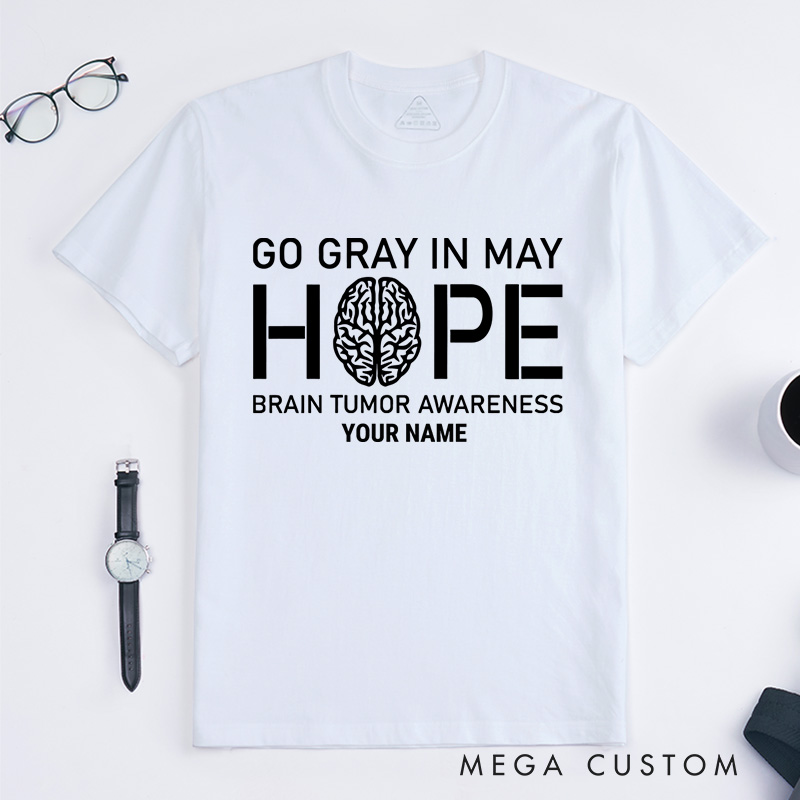 Personalized Go Gray in May T-Shirt Brain Tumor Awareness Month Gift