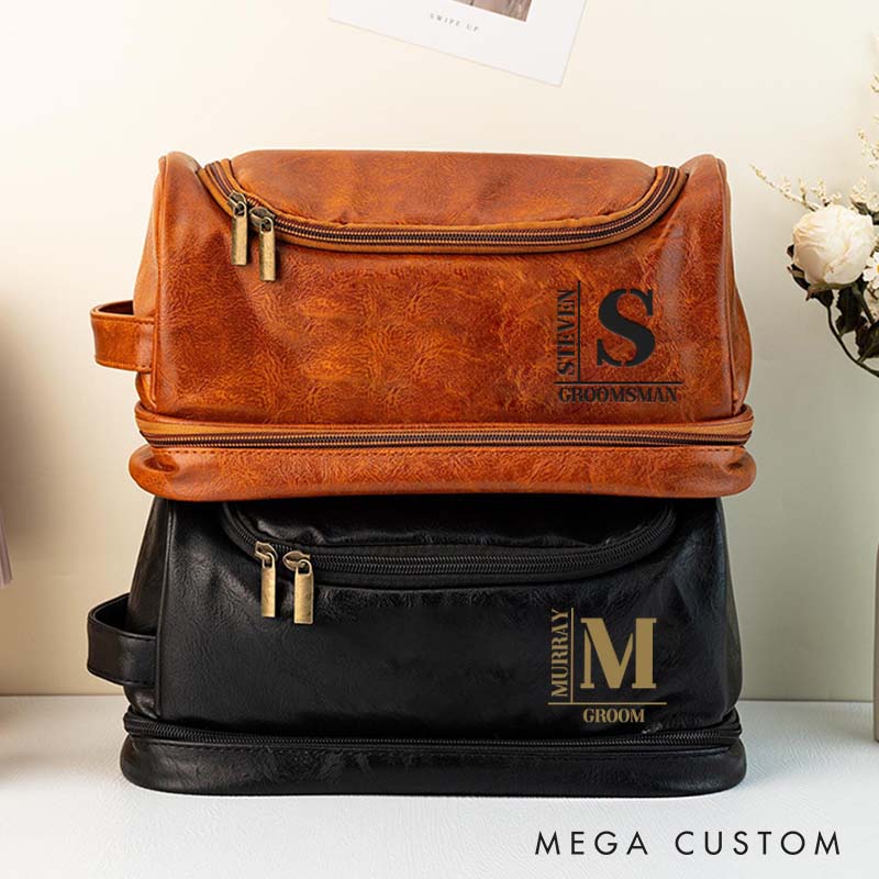 Personalized Groomsmen Toiletry Bag Leather Wedding Party Dopp Kit Bag Initial Groom Gift Travel Bag Bachelor Party Favors Makeup Bag