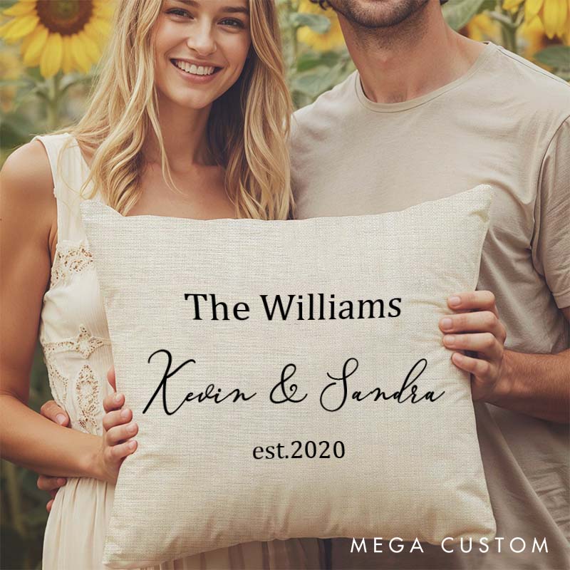 Personalized Couple Anniversary Name Pillow Custom Couple Gift Pillow with Established Year Minimalist Anniversary Gift Pillow
