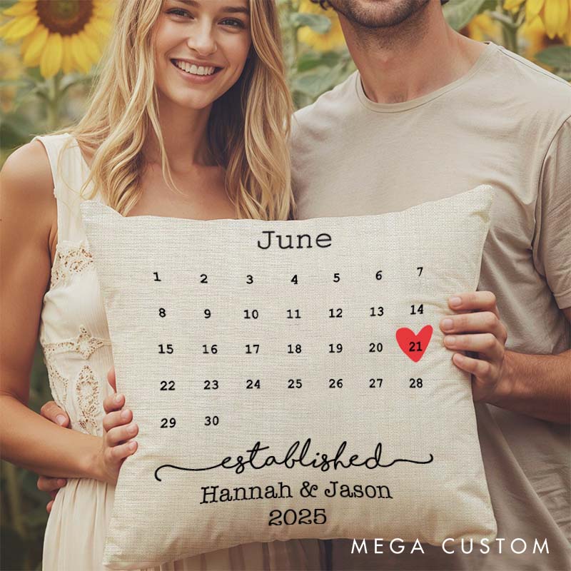 Personalized Wedding Anniversary Date Pillow Custom Calendar Design with Couple's Names Pillow Anniversary Gift Pillow for Couple