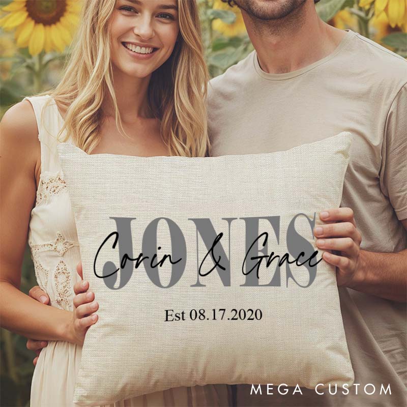Personalized Couple Anniversary Name Pillow Couple Last Name Design Pillow with Established Date Wedding Anniversary Pillow for Her Him