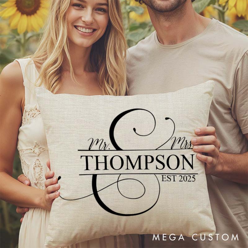 Personalized Mr and Mrs Couple Name Pillow Elegant Wedding Anniversary Gift Pillow with Last Name Husband Wife Anniversary Gift Pillow