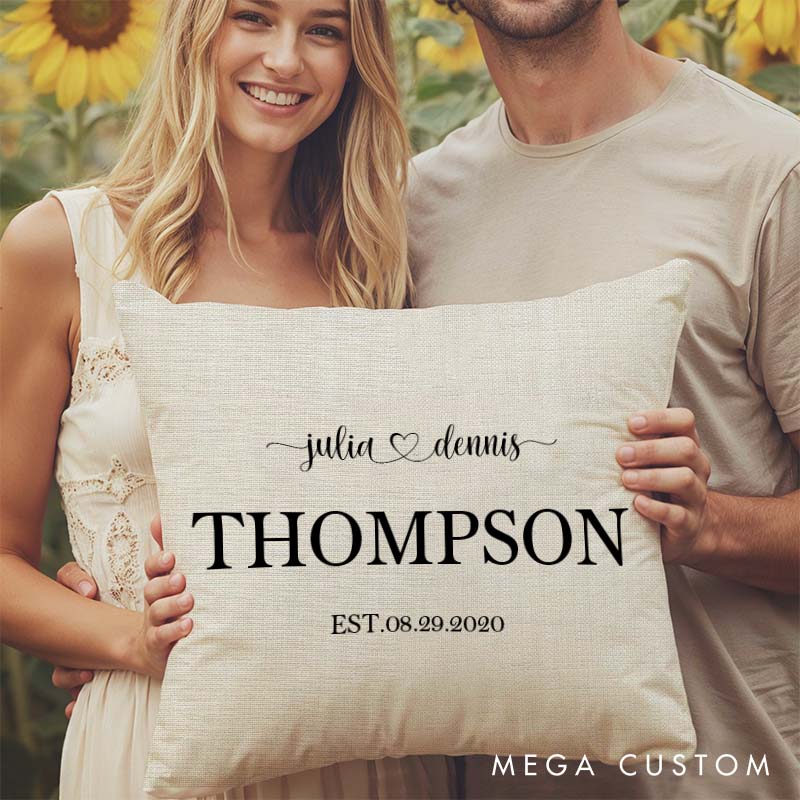 Personalized Couple Anniversary Name Pillow Elegant Couple Design Pillow with Established Year Wedding Anniversary Gift Pillow for Husband Wife