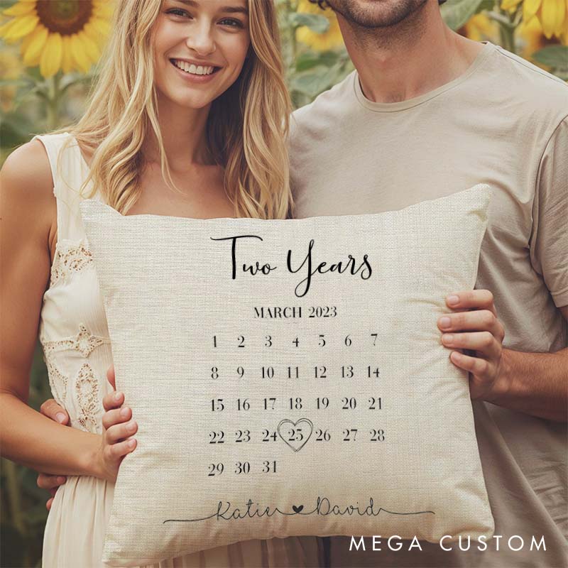 Personalized Anniversary Calendar Pillow Celebrate Couple Two Years of Love Pillow Wedding Anniversary Pillow for Husband Wife