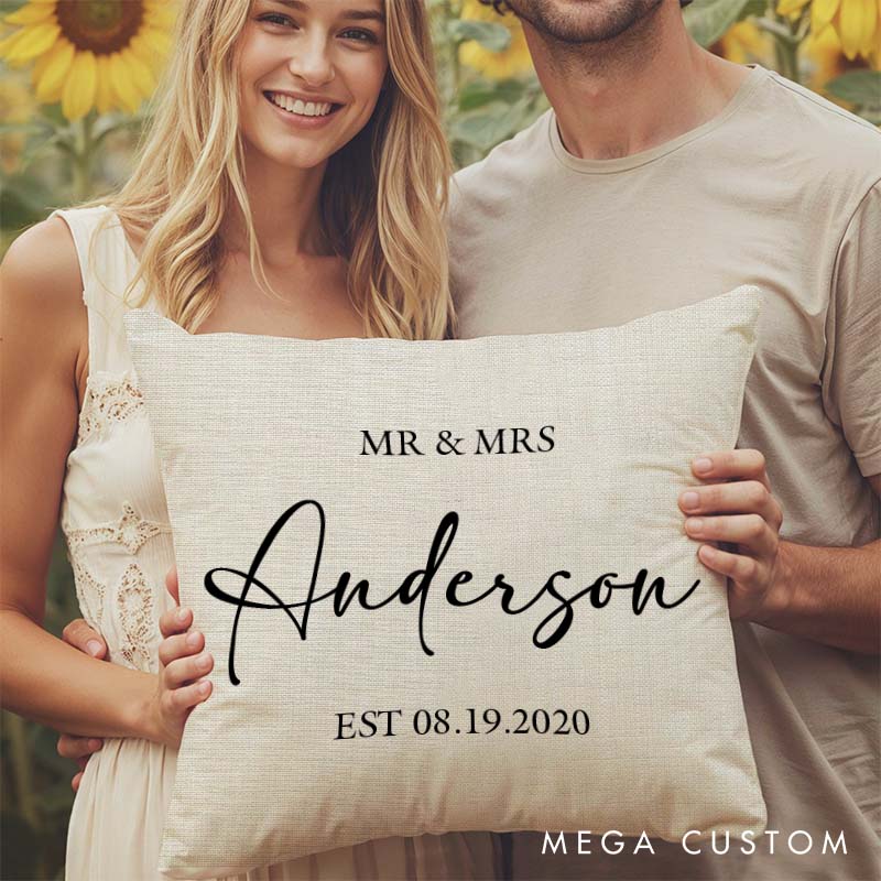 Personalized Mr and Mrs Anniversary Pillow Couple Wedding Anniversary Gift Custom Minimalist Couple Pillow With Name and Established Date