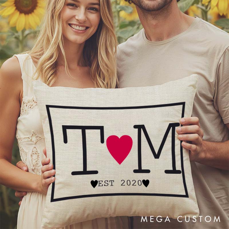 Personalized Initials Love Pillow Couple Anniversary Pillow for Husband Wife Custom Couple Design Pillow with Established Year