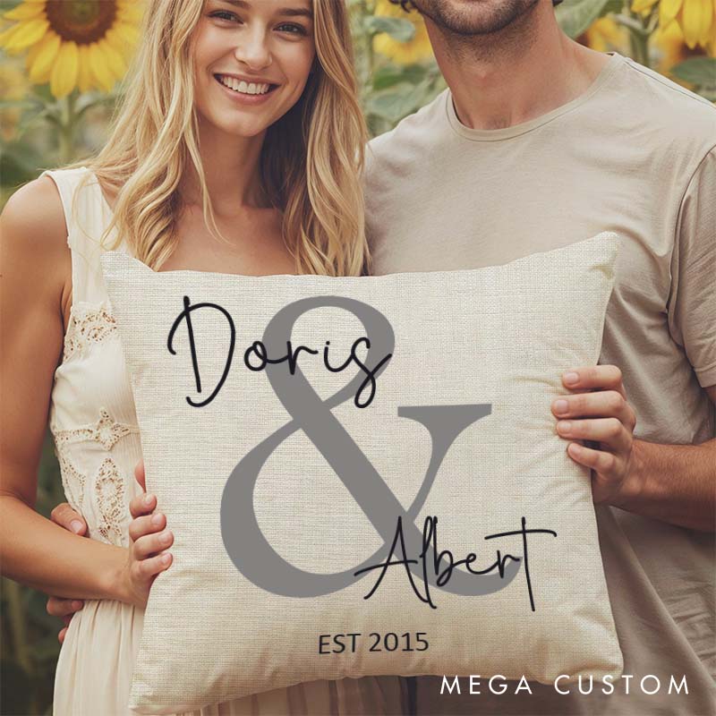 Personalized Couple Anniversary Pillow Elegant Pillow with Names and Established Date Wedding Anniversary Gift Pillow for Couple