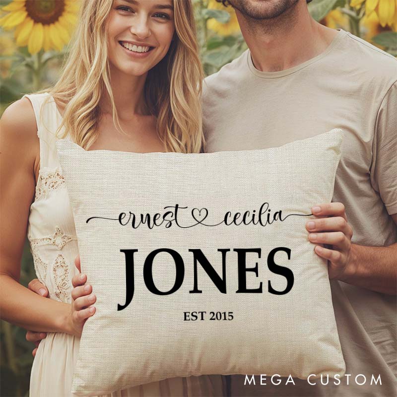 Personalized Couple Wedding Anniversary Pillow Custom Minimalist Pillow with Couple Name and Established Date Husband Wife Anniversary Gift