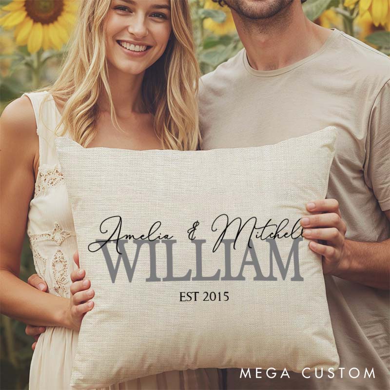 Personalized Couple Wedding Anniversary Pillow Couple Last Name Design Pillow Husband Wife Anniversary Pillow  with Wedding Year