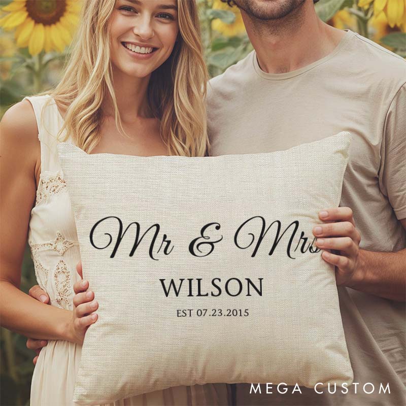 Personalized Mr. and Mrs. Anniversary Pillow Minimalist Wedding Anniversary Gift Pillow for Couple Husband Wife Gift for Her Him