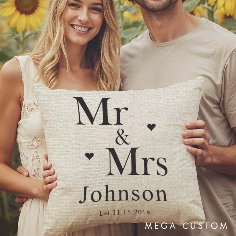 Personalized Mr. and Mrs. Anniversary Pillow Classic Wedding Anniversary Gift Pillow for Couple Husband Wife Pillow with Heart for Her Him