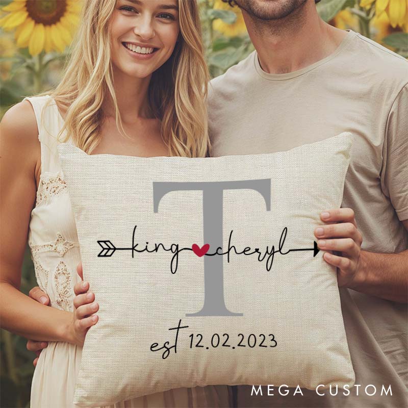 Personalized Couple Initial Anniversary Pillow Romantic Couple Last Name Design Pillow with Arrow Heart Husband Wife Wedding Anniversary Pillow
