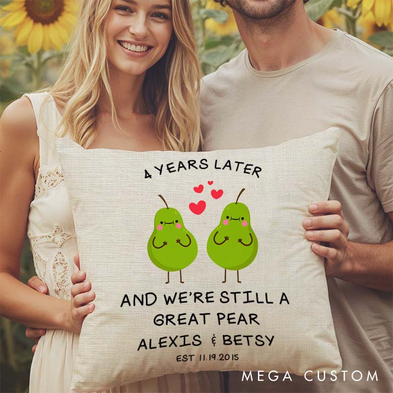 Personalized "Great Pear" Anniversary Pillow Funny Couple Wedding Anniversary Pillow Best Couple Design with Names and Date