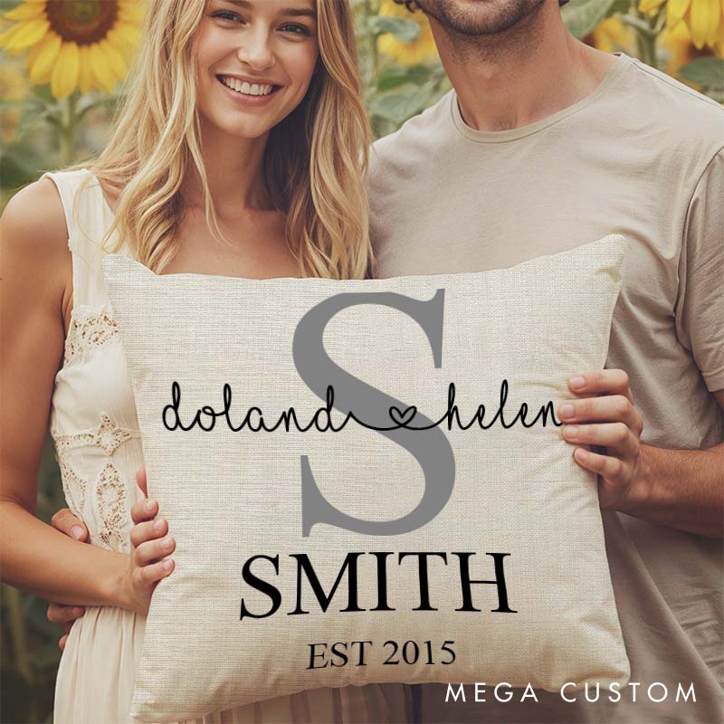Personalized Couple Initial Anniversary Pillow Wedding Anniversary Pillow for Her Him Romantic Couple Last Name Design Pillow for Husband Wife