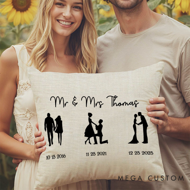 Personalized Couple First Meeting Proposal and Wedding Day Pillow Couple Valentine's Day Pillow Mr. and Mrs. Gift Husband Wife Gift for Him Her