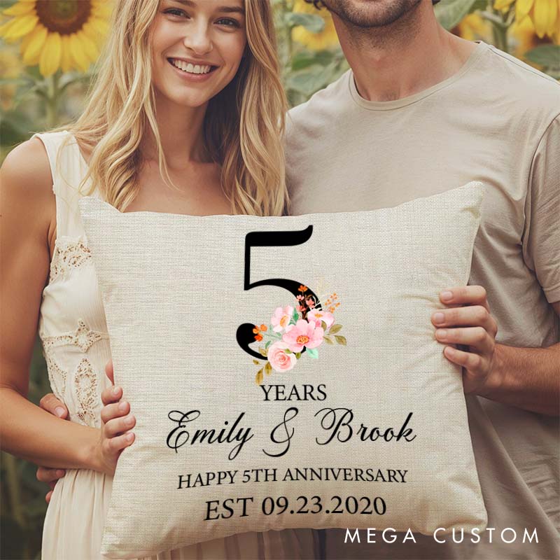 Personalized 70th Anniversary Pillow Couple Platinum Wedding Anniversary Gift Pillow Floral Number Design Pillow for Husband Wife