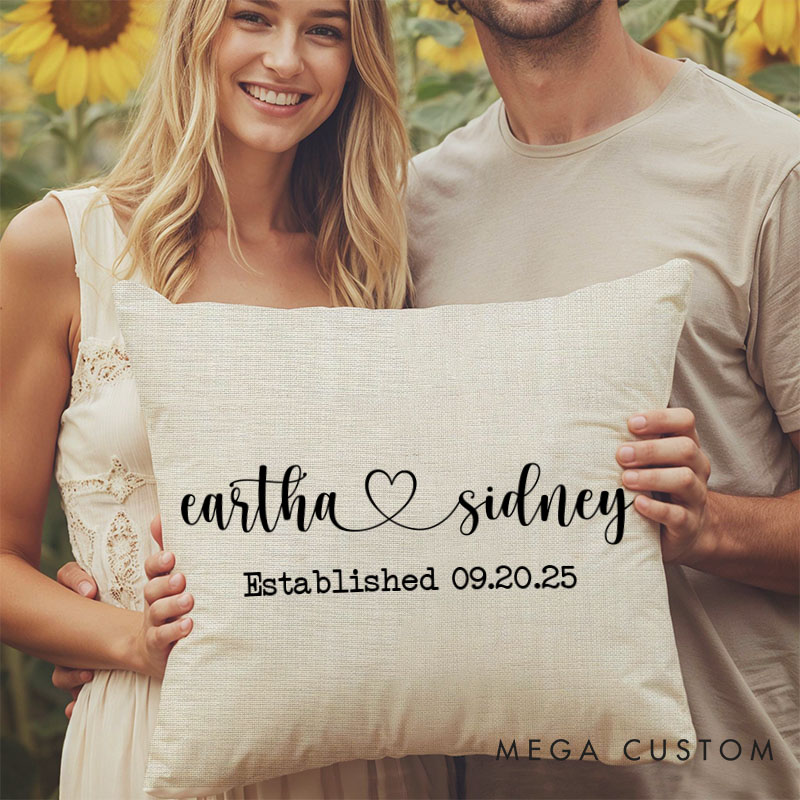 Personalized Couple Elegant Name with Heart Pillow Couple Valentine's Day Pillow Mr. and Mrs. Pillow Husband Wife Gift for Him Her