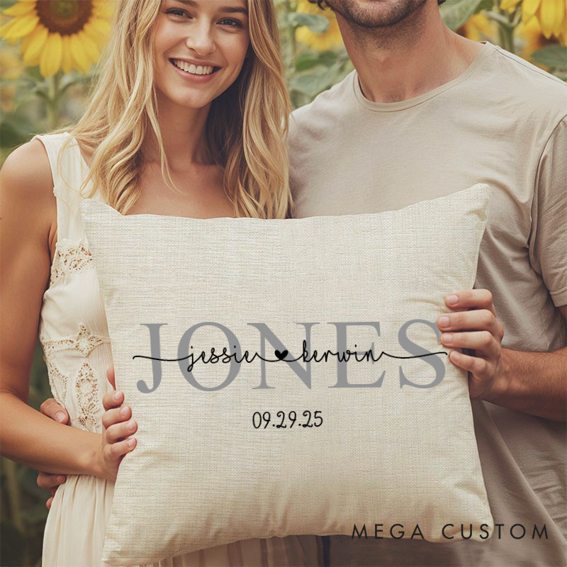 Personalized Couple Mr. and Mrs. Pillow with Initials Custom Couple Name Valentine's Day Pillow with Date Husband Wife Pillow for Him Her Hubby Wifey