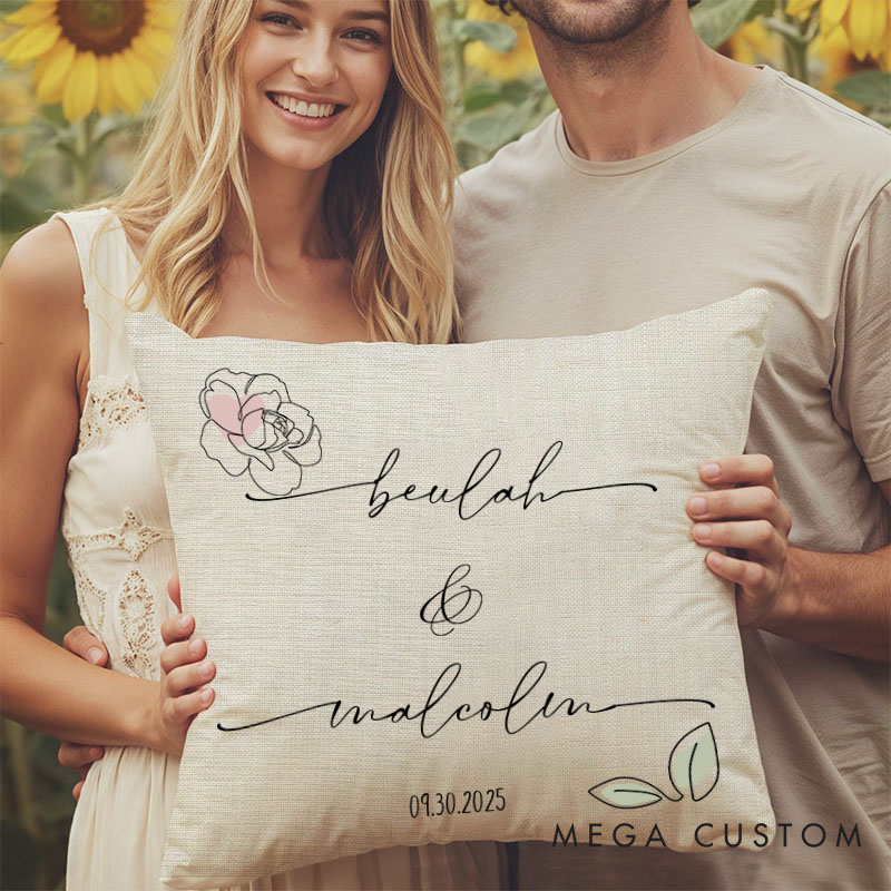 Personalized Couple Flower and Leaf Pillow Custom Couple Name Valentine's Day Pillow Boyfriend Girlfriend Gift Husband Wife Pillow for Him Her