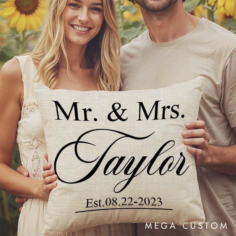 Personalized Mr. and Mrs. Anniversary Pillow Couple Wedding Anniversary Pillow Minimalist Design Pillow with Couple Name and Established Year