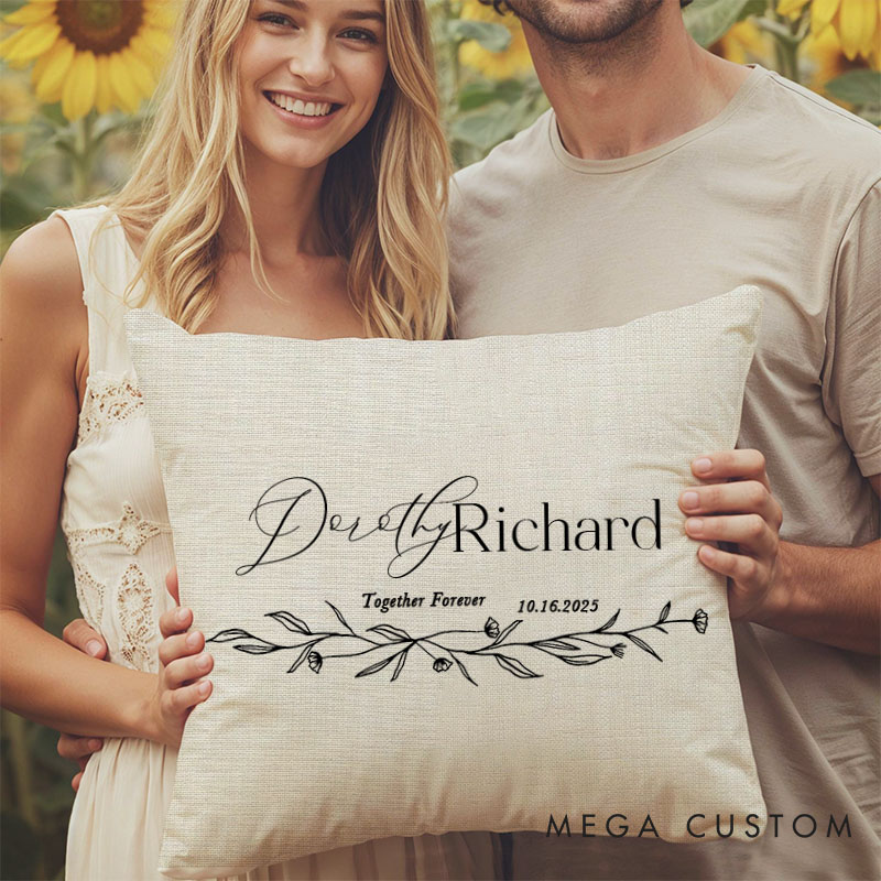 Personalized Couple Elegant Wreath Pillow Custom Together Forever Pillow Valentine's Day Pillow Boyfriend Girlfriend Husband Wife Pillow for Him Her