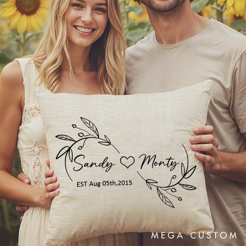 Personalized Couple Timeless Love Anniversary Pillow Leaf Infinity Design Pillow with Names and Date Husband Wife Anniversary Gift Pillow