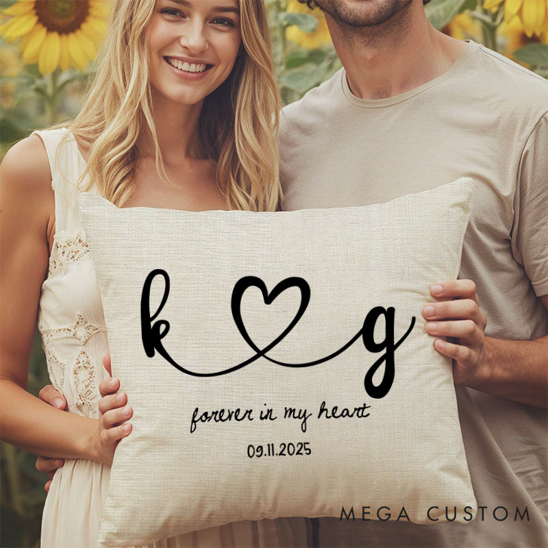 Personalized Couple Forever in My Heart Pillow Custom Couple Initials Pillow Valentine's Day Gift Boyfriend Girlfriend Husband Wife Pillow for Him Her