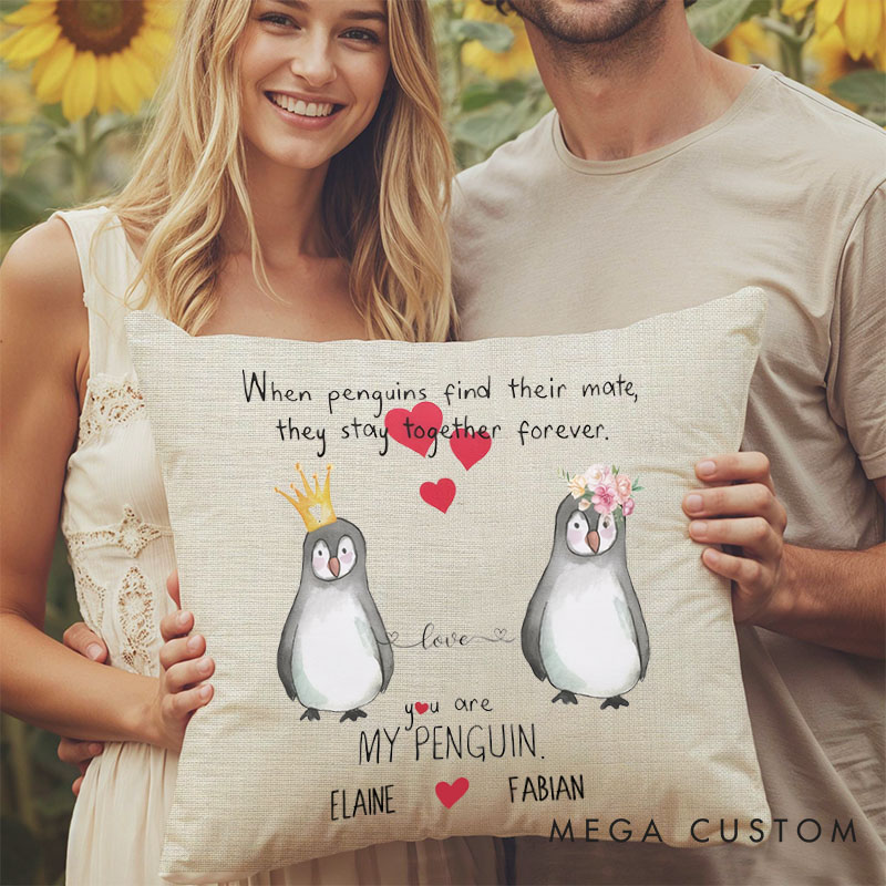 Personalized Couple You are My Penguin Pillow Custom Couple Valentine's Day Pillow with Name Boyfriend Girlfriend Gift Husband Wife Pillow for Him Her