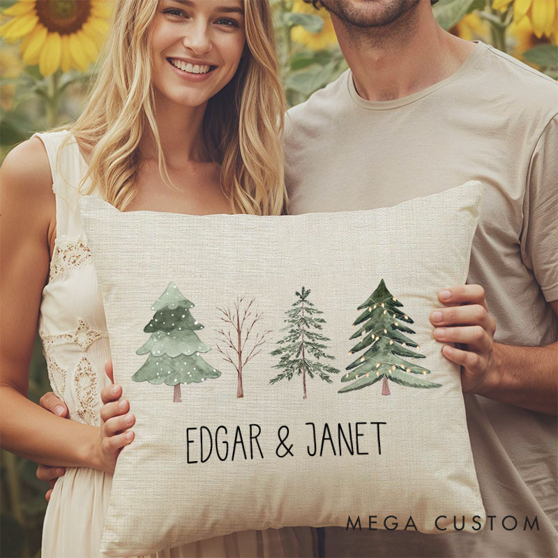 Personalized Charming Couple Christmas Tree Pillow Custom Couple Name Pillow Xmas Pillow Boyfriend Girlfriend Gift Husband Wife Pillow for Him Her