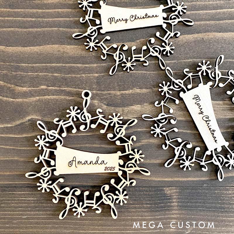 Personalized Wooden Musical Wreath Christmas Ornament Musician Gift Music Ornament Music Note Ornament Treble Clef Ornament Music Teacher Gift