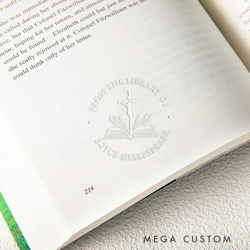 Personalized Cross Flowers Book Embosser Hand Held Embosser Embossing Stamp with Name Religious Gift Birthday Gift for Christians