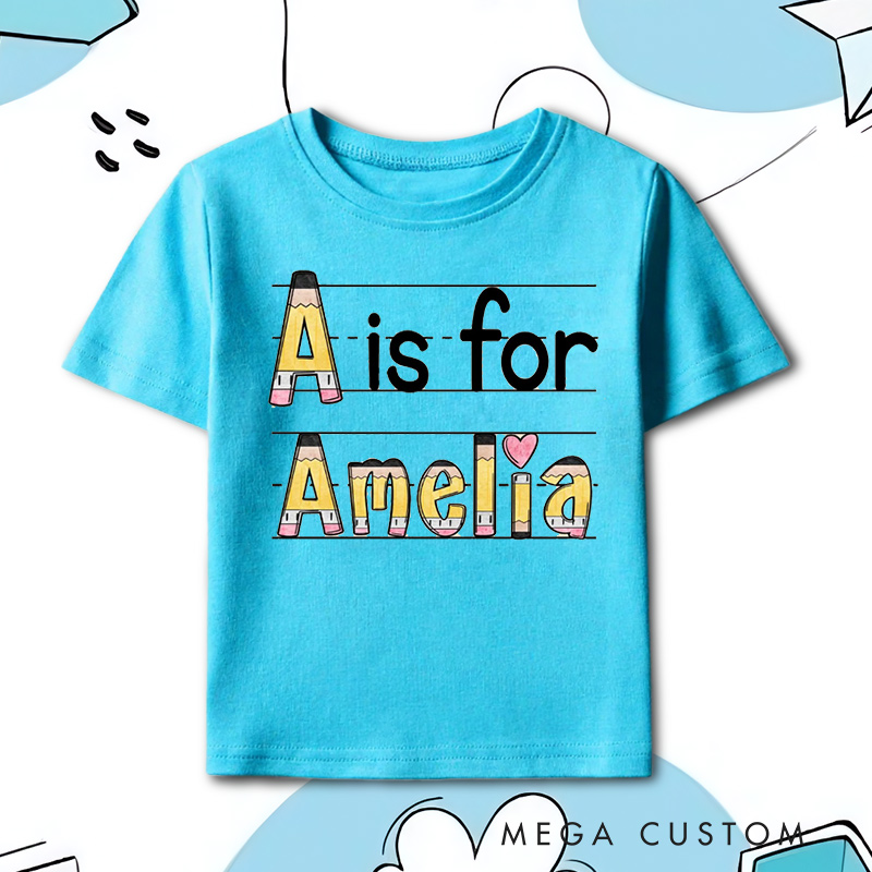 Personalized Name Pencil Toddler T-Shirt Kids Back To School Gift Kids Shirt Pencil Design