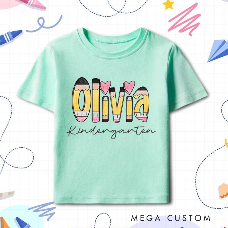 Personalized Name and Grade Pencil Toddler T-Shirt Kids Back To School Gift Kids Shirt Pencil Name Design