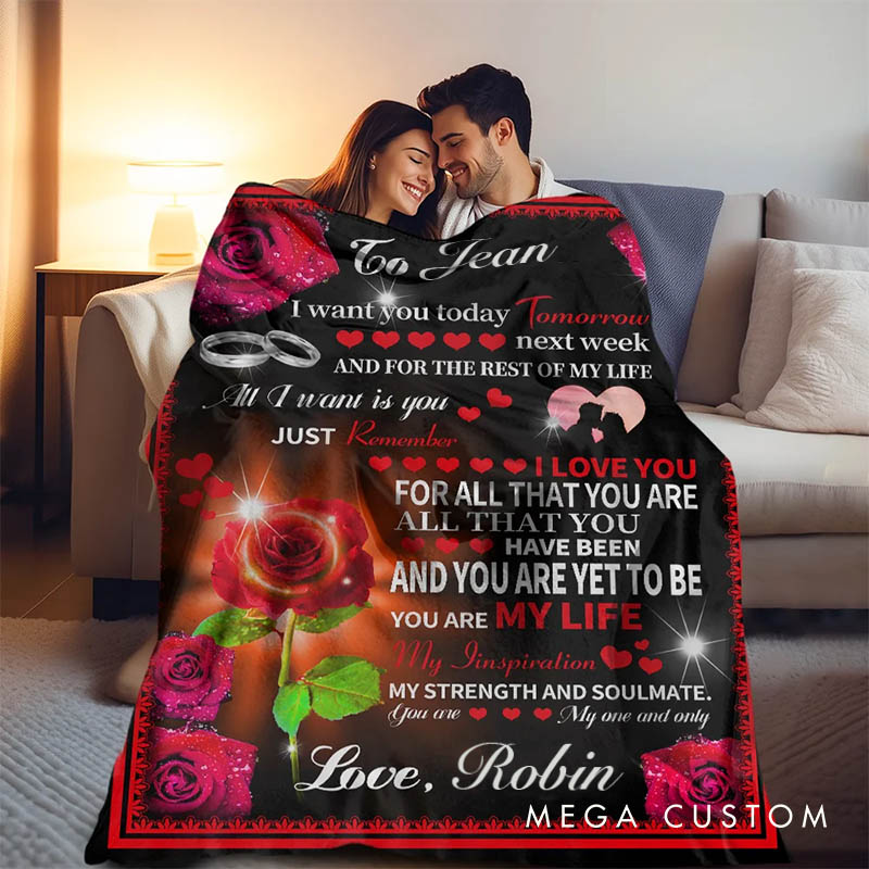Personalized Couple You Are My Life Blanket with Name Couple Roses Love Letter Blanket Valentine's Day Gift for Husband Wife Hubby Wifey Home Decor