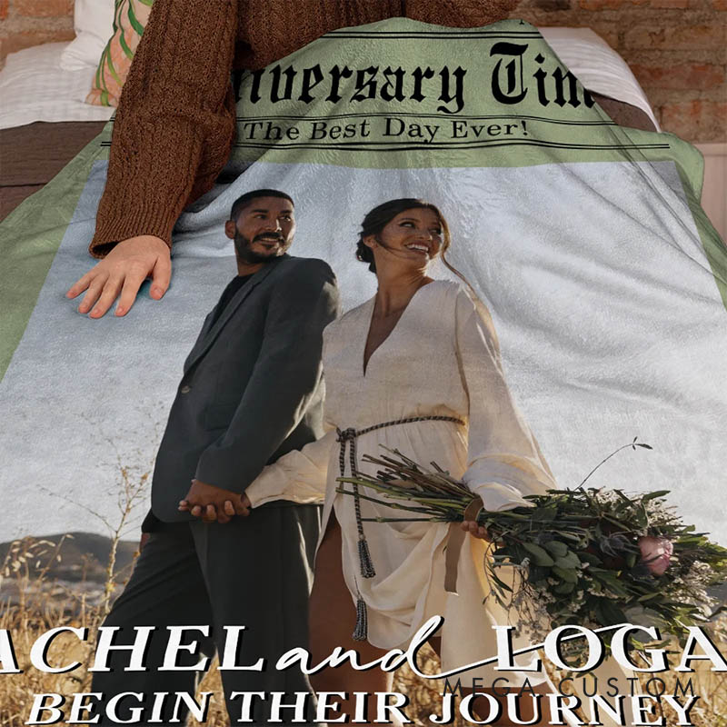 Personalized Couple Times Poster Design Photo Blanket with Text and Name Newlywed Wedding Newspaper Blanket Anniversary Gift for Husband Wife BF GF