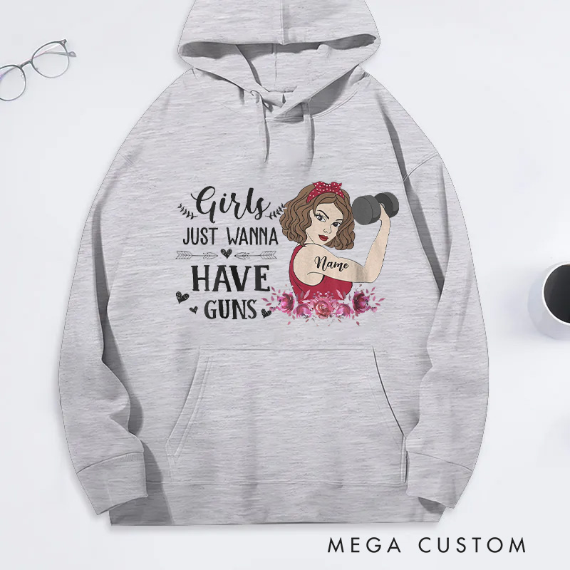 Personalized Fitness Classic Hoodies with Girls Just Wanna Have Guns for Fitness Enthusiasts Bodybuilders and Gym Lovers