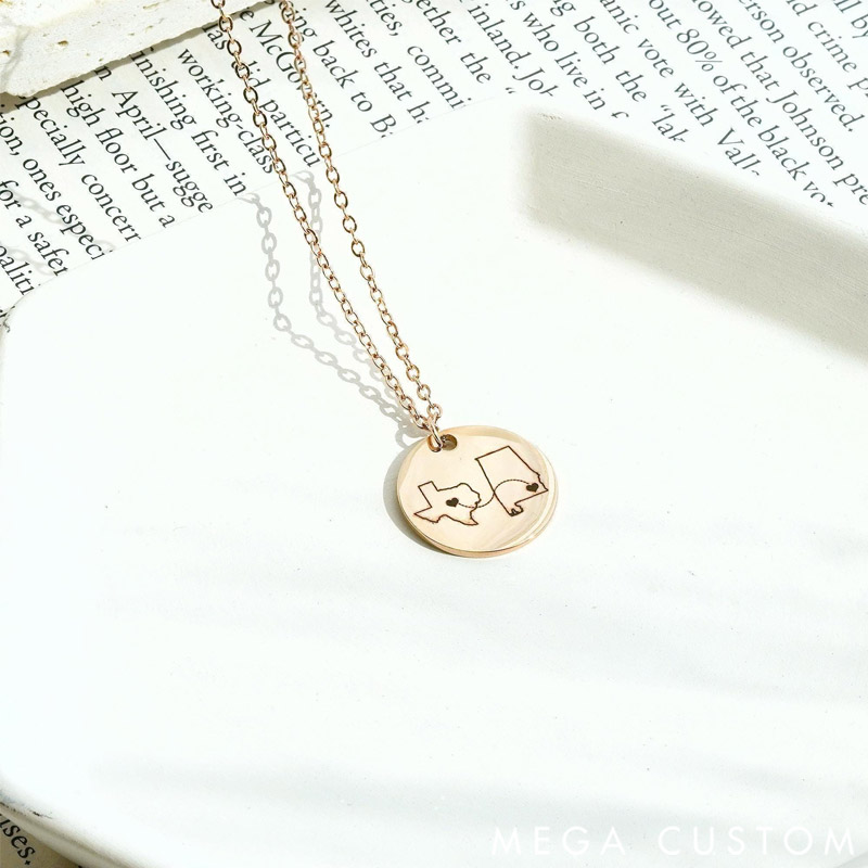 Personalized Circular Map Pendant Necklace Travel Destination Gift for Travel Lovers