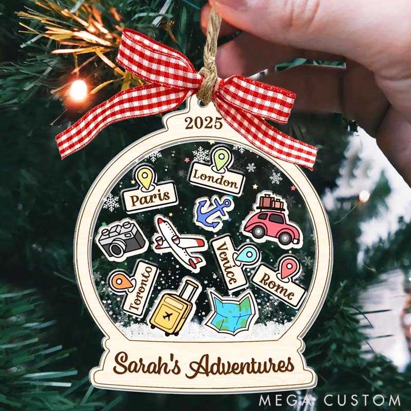 Personalized Travel Christmas Ornament Adventure Gift for Travel Lovers 