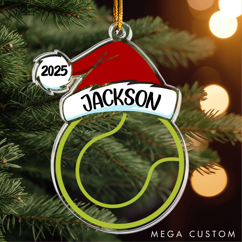 Personalized Sports Themed Ornament with Santa Hat Design and Custom Name and Year  