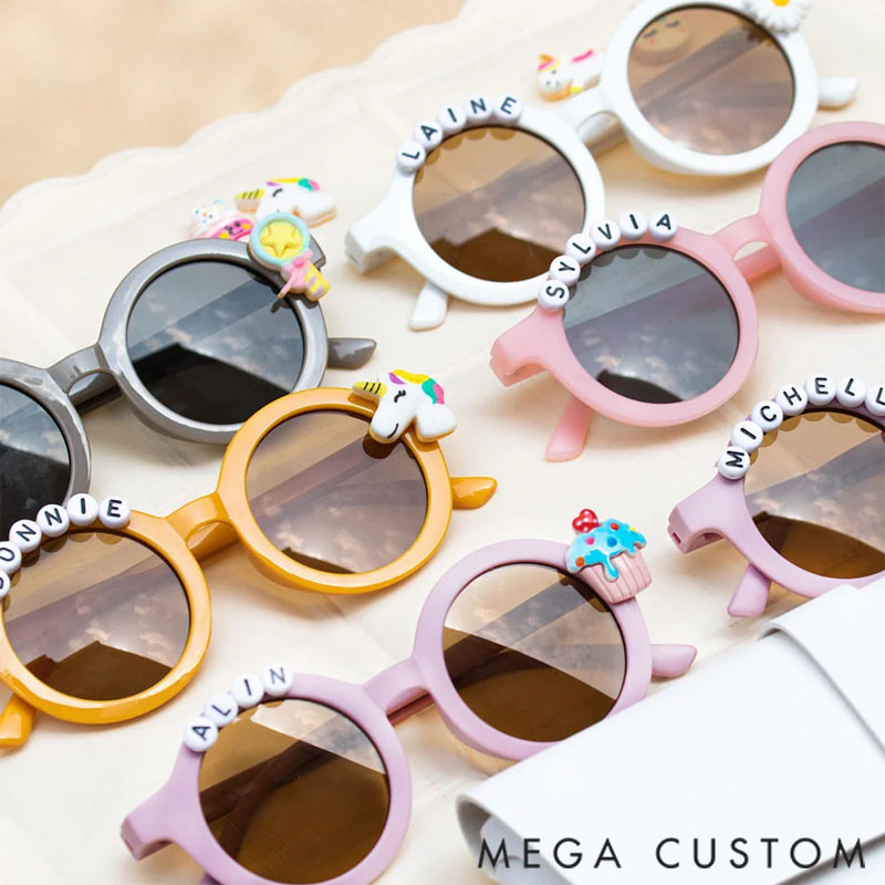 Personalized Travel Beach Sunglasses Multi-color Cute Floral Designs Engravable with Names and Accessories Birthday Children's Day gifts for Kids
