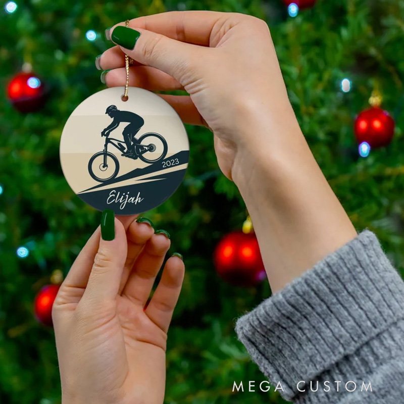 Personalized Mountain Biking Christmas Ornament Custom Cycling Ornament