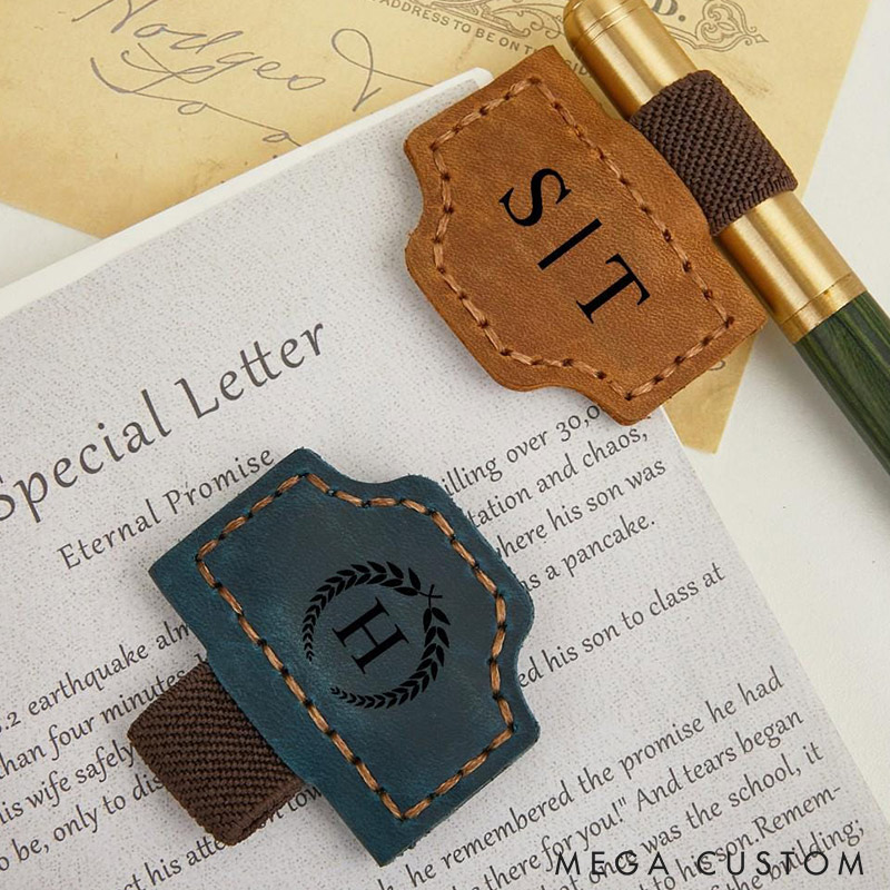 Personalized Engraved Book Clip with Name or Initial Custom Leather Book Clips Magnetic Bookmark for Book Lovers Reader Gift Book Mark with Pen Holder